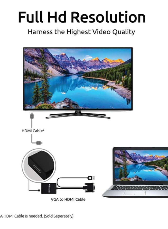 بروميت - محول محول VGA إلى HDMI بدقة 1080 بكسل HD مع دعم الصوت TV AV HDTV، ProLink-V2H أسود - Image 1