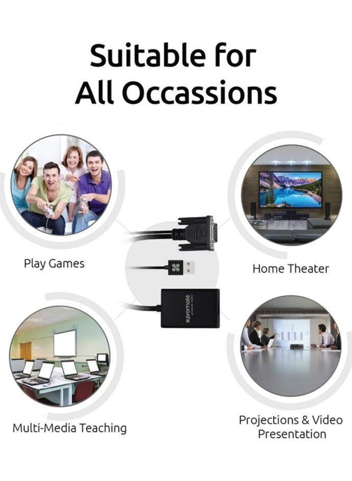 بروميت - محول محول VGA إلى HDMI بدقة 1080 بكسل HD مع دعم الصوت TV AV HDTV، ProLink-V2H أسود - Image 1