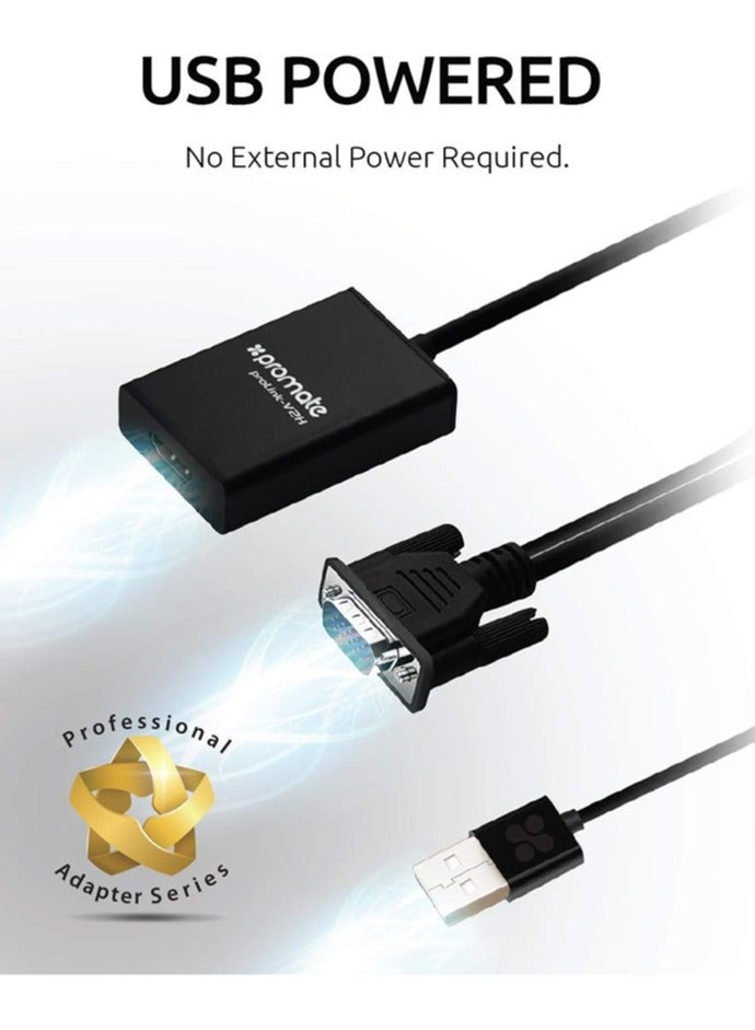 بروميت - محول محول VGA إلى HDMI بدقة 1080 بكسل HD مع دعم الصوت TV AV HDTV، ProLink-V2H أسود - Image 1
