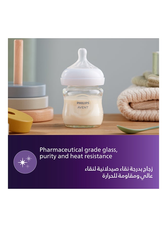 Glass Natural Response Baby Feeding Bottle  125Ml  | No.1 Brand Recommended By Moms Worldwide |Natural Response Technology Mimics Breastfeeding | Uniquely Designed Nipple Releases Milk Only When Baby Drinks