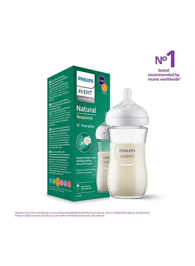 PHILIPS AVENT Glass Natural Response Baby Feeding Bottle  230Ml  | No.1 Brand Recommended By Moms Worldwide |Natural Response Technology Mimics Breastfeeding | Uniquely Designed Nipple Releases Milk Only When Baby Drinks  - Image 1