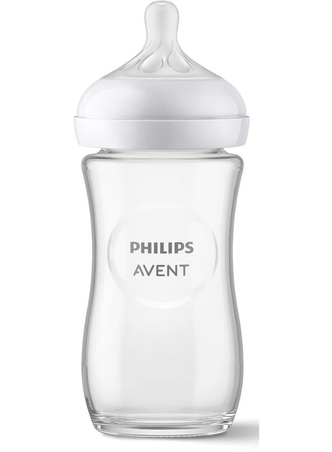 Philips Avent Glass Natural Response Baby Feeding Bottle  240Ml  | No.1 Brand Recommended By Moms Worldwide |Natural Response Technology Mimics Breastfeeding | Uniquely Designed Nipple Releases Milk Only When Baby Drinks - Image 1