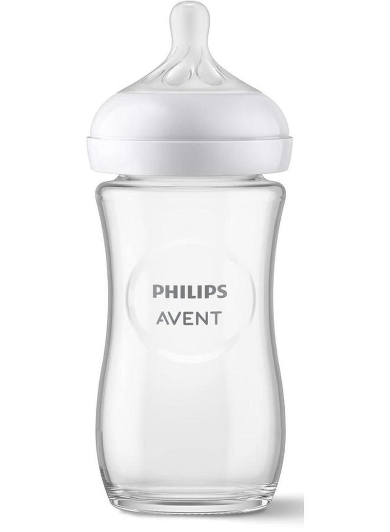 Philips Avent Glass Natural Response Baby Feeding Bottle  240Ml  | No.1 Brand Recommended By Moms Worldwide |Natural Response Technology Mimics Breastfeeding | Uniquely Designed Nipple Releases Milk Only When Baby Drinks - Image 1