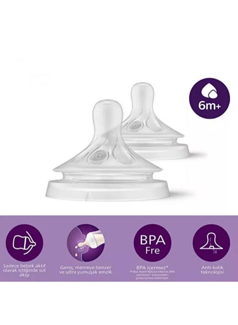 حلمة Avent ذات الاستجابة الطبيعية، 6 رضاعة سميكة (6 أشهر فما فوق) - 2 عبوة