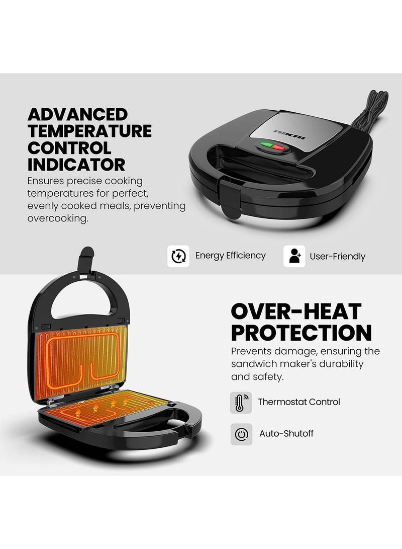 NIKAI 7 In 1 Sandwich And Multi Snack Maker, 2 Slot Non-Stick 7-In-1 Interchangeable Plates Grill, Toaster, Pancakes, Cookies, Waffles, Donuts, Cupcakes And Nutties, Cool Touch Housing, Dishwasher Safe 750 W NGT727D Black - Image 4