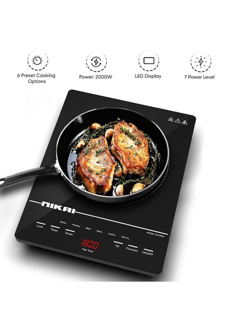 Infrared Cooker - Touch Control With 6 Preset Temperature Settings, Sleek Design, Efficient Heating Technology Suitable For All Utensils 2000 W NIC200A Black