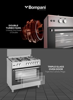 Bompani Bompani 90x60cm 5-Burner Cooking Range with Mechanical Timer, Gas Oven, Grill, FFD, Full-Safety, Automatic Ignition - One Year Manufacturer Warranty BO693YAL Silver  - Image 4