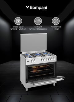 Bompani Bompani 90x60cm 5-Burner Cooking Range with Mechanical Timer, Gas Oven, Grill, FFD, Full-Safety, Automatic Ignition - One Year Manufacturer Warranty BO693YAL Silver  - Image 3