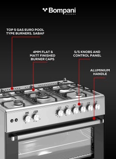 Bompani Bompani 90x60cm 5-Burner Cooking Range with Mechanical Timer, Gas Oven, Grill, FFD, Full-Safety, Automatic Ignition - One Year Manufacturer Warranty BO693YAL Silver  - Image 5