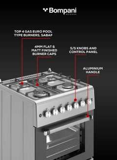 Bompani Bompani 60x60cm 4-Burner Cooking Range with Mechanical Timer, Gas Oven, Grill, FFD, Full-Safety, Automatic Ignition - One Year Manufacturer Warranty BO613YAL Silver  - Image 5
