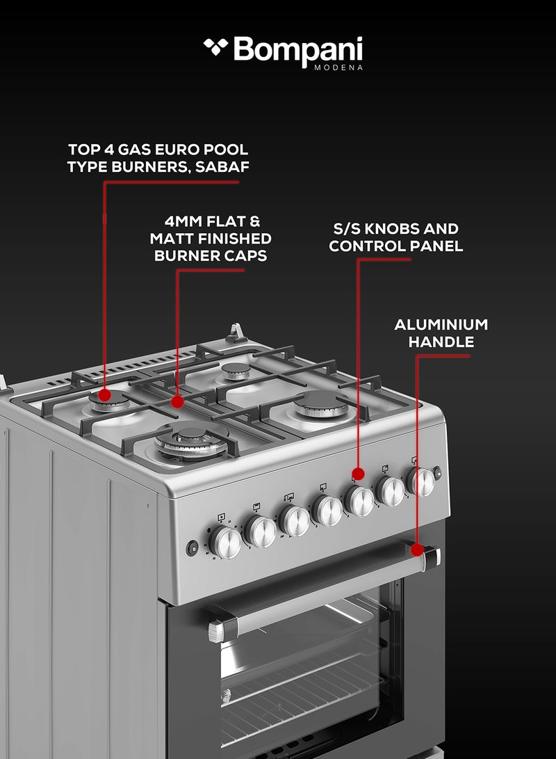 Bompani Bompani 60x60cm 4-Burner Cooking Range with Mechanical Timer, Gas Oven, Grill, FFD, Full-Safety, Automatic Ignition - One Year Manufacturer Warranty BO613YAL Silver  - Image 5