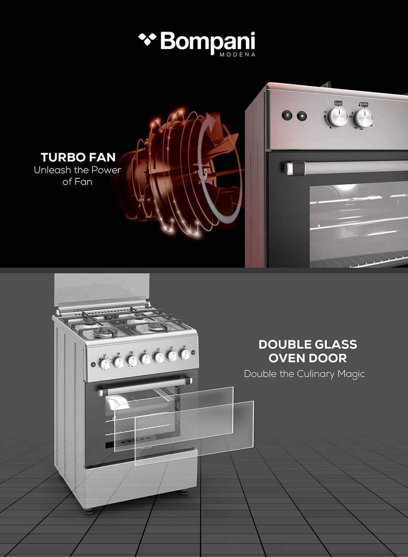 Bompani Bompani 60x60cm 4-Burner Cooking Range with Mechanical Timer, Gas Oven, Grill, FFD, Full-Safety, Automatic Ignition - One Year Manufacturer Warranty BO613YAL Silver  - Image 4