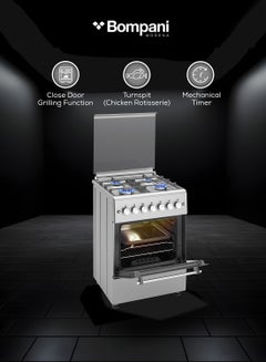 Bompani Bompani 60x60cm 4-Burner Cooking Range with Mechanical Timer, Gas Oven, Grill, FFD, Full-Safety, Automatic Ignition - One Year Manufacturer Warranty BO613YAL Silver  - Image 3