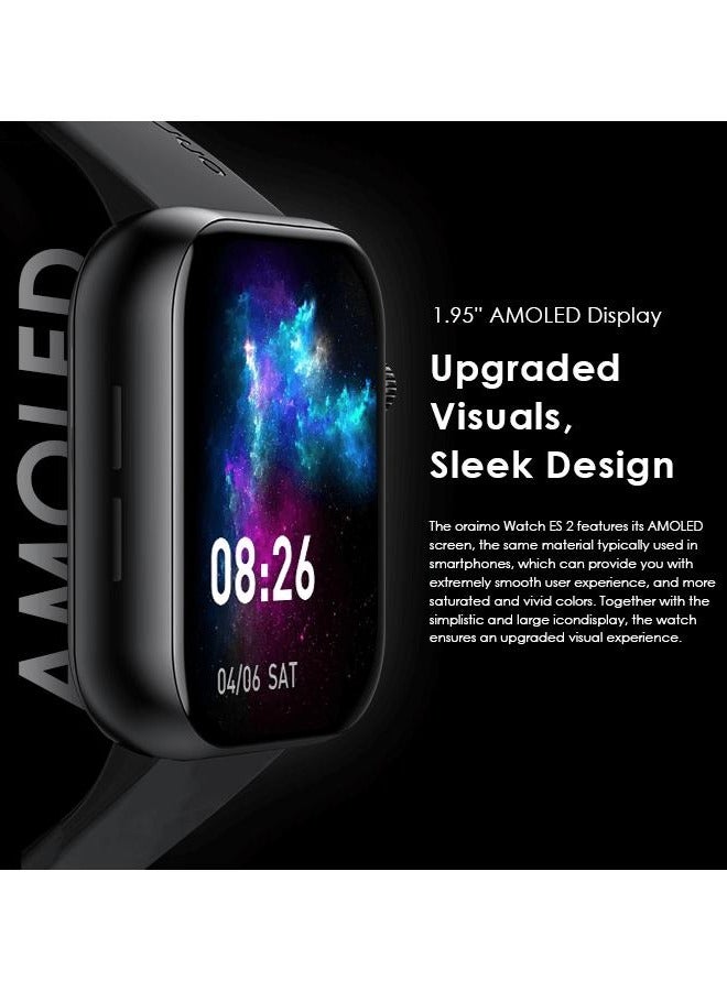 Oraimo - 300 mAh Oraimo Watch ES 2 1.95″ AMOLED IP68 Smart Watch Black - Image 1