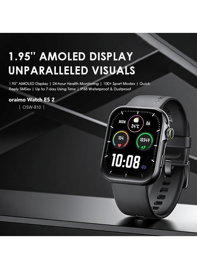 Oraimo - 300 mAh Oraimo Watch ES 2 1.95″ AMOLED IP68 Smart Watch Black - Image 1