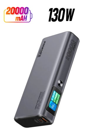 20000 mAh Power Bank, Ultra-Slim Portable Charger with 130W Power Delivery, Smart TFT LCD Screen, USB-A™ QC 3.0, Dual USB-C™ Input/Output Ports, and Over-Heating Protection, Titan-130 Grey - pnsku/N70048819V/45/_/1740034207/aa07ccd8-3b3a-4f78-9d32-1d175af45311