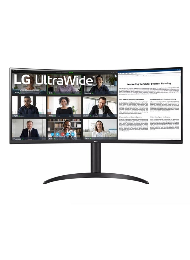 34-Inch UltraWide WQHD VA Curved Monitor with USB Type-C, 100Hz Refresh Rate, 5ms (GtG) 16.7M Colors / sRGB 99%, AMD FreeSync, One Click Stand, USB-C 65 W, DP / HDMI | 34WR55QC-B | Black