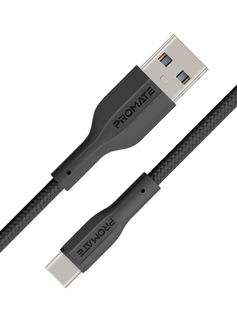 PROMATE USB-A to Type-C™ Cable, Premium Tangle-Proof Silicone 10W Fast-Charging Cable With 480 Mbps Data Transfer, 10000 Long Bend Lifespan And 100Cm Cable For USB-C™ Smartphones, Tablets, XCord-AC Black  - Image 1
