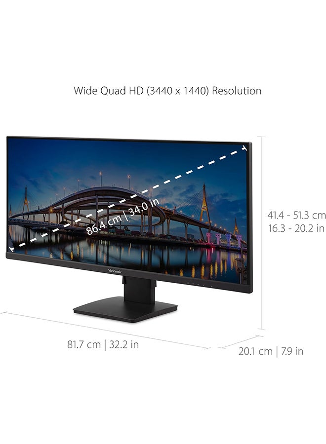 VA3456-MHDJ 34 Inch 21:9 UltraWide WQHD 1440p Monitor Frameless IPS with Ergonomics Design HDMI and DisplayPort Inputs for Home and Office Black