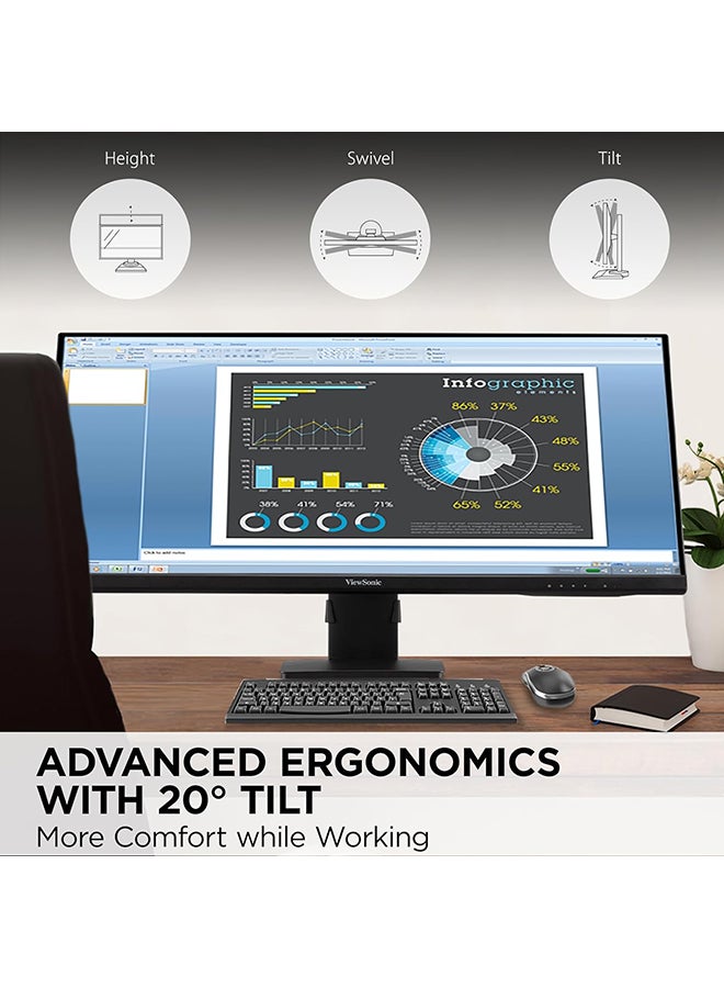 ViewSonic VA3456-MHDJ 34 Inch 21:9 UltraWide WQHD 1440p Monitor Frameless IPS with Ergonomics Design HDMI and DisplayPort Inputs for Home and Office Black  - Image 3