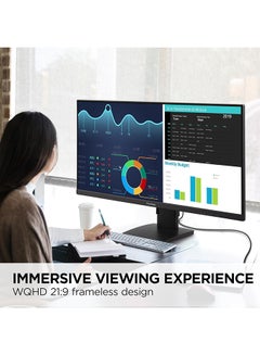 ViewSonic VA3456-MHDJ 34 Inch 21:9 UltraWide WQHD 1440p Monitor Frameless IPS with Ergonomics Design HDMI and DisplayPort Inputs for Home and Office Black  - Image 2