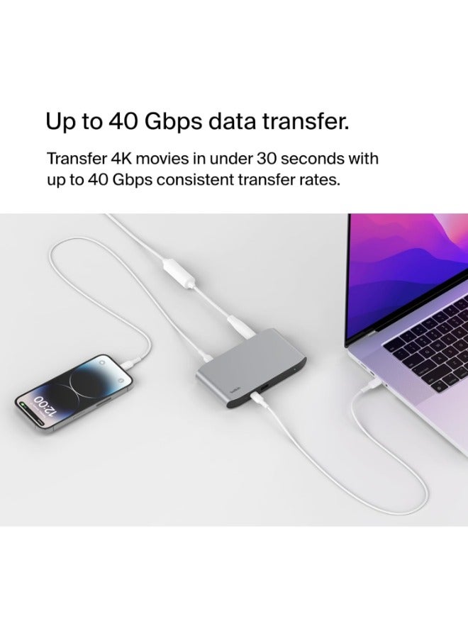 belkin Thunderbolt 4 Docking Station, 5-in-1 USB-C Multiport Core Hub w/ 96W Power Delivery for Mac, Windows, Single 8K or Dual 4K Display, Thunderbolt 4 Cable & Power Supply Included Space Grey  - Image 3