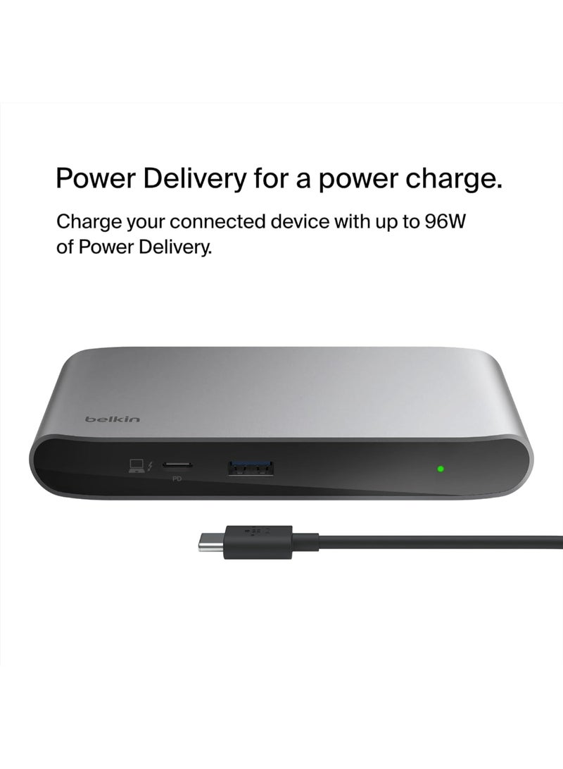 belkin Connect Thunderbolt 4 Docking Station, 5-in-1 USB-C Multiport Core Hub With 96W Power Delivery for Mac, Windows, Single 8K or Dual 4K Display, Thunderbolt 4 Cable And Power Supply Included Space Grey  - Image 2