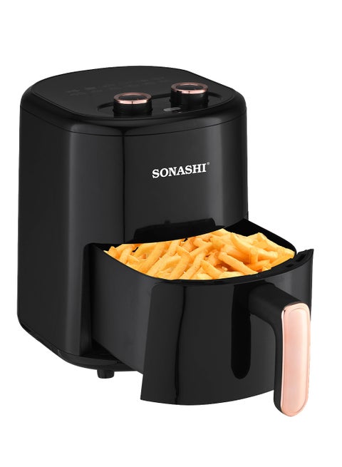 4L Air Fryer with Temperature Control 80-200°C|Healthy & Oil-Free Cooking| Auto Cook Menu Function with 2 Temperature Control Knobs| High-speed Air Circulation Technology with Overheat Protection 4 L 1200 W SAF-320N Black