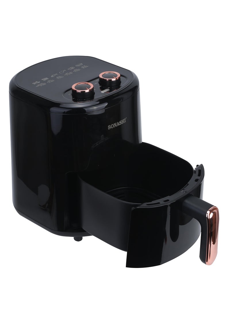 4L Air Fryer with Temperature Control 80-200°C|Healthy & Oil-Free Cooking| Auto Cook Menu Function with 2 Temperature Control Knobs| High-speed Air Circulation Technology with Overheat Protection 4 L 1200 W SAF-320N Black