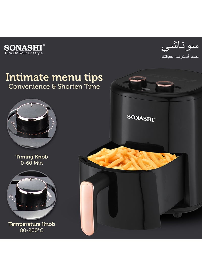 4L Air Fryer with Temperature Control 80-200°C|Healthy & Oil-Free Cooking| Auto Cook Menu Function with 2 Temperature Control Knobs| High-speed Air Circulation Technology with Overheat Protection 4 L 1200 W SAF-320N Black
