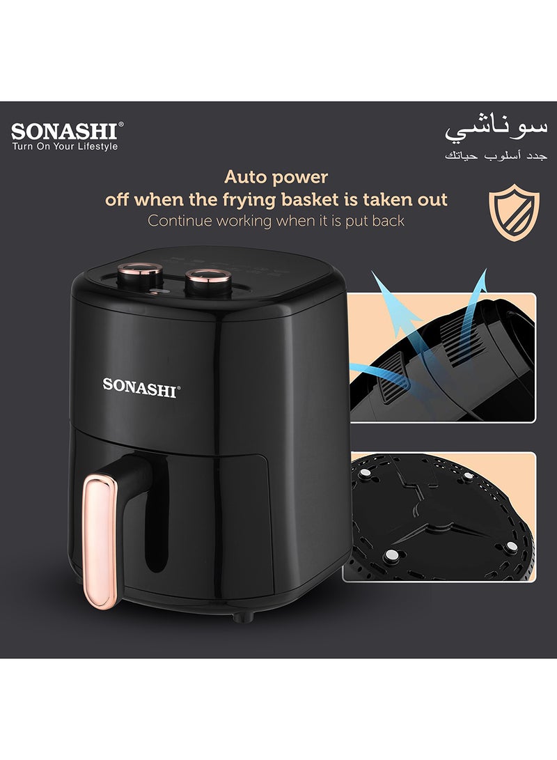 4L Air Fryer with Temperature Control 80-200°C|Healthy & Oil-Free Cooking| Auto Cook Menu Function with 2 Temperature Control Knobs| High-speed Air Circulation Technology with Overheat Protection 4 L 1200 W SAF-320N Black