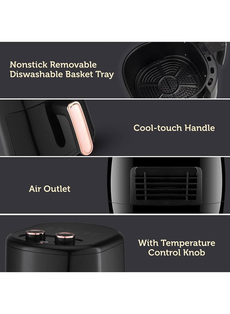 4L Air Fryer with Temperature Control 80-200°C|Healthy & Oil-Free Cooking| Auto Cook Menu Function with 2 Temperature Control Knobs| High-speed Air Circulation Technology with Overheat Protection 4 L 1200 W SAF-320N Black