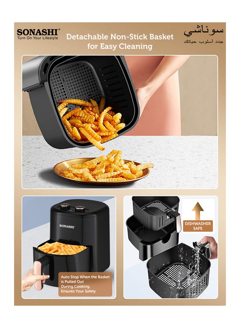 4L Air Fryer with Temperature Control 80-200°C|Healthy & Oil-Free Cooking| Auto Cook Menu Function with 2 Temperature Control Knobs| High-speed Air Circulation Technology with Overheat Protection 4 L 1200 W SAF-320N Black