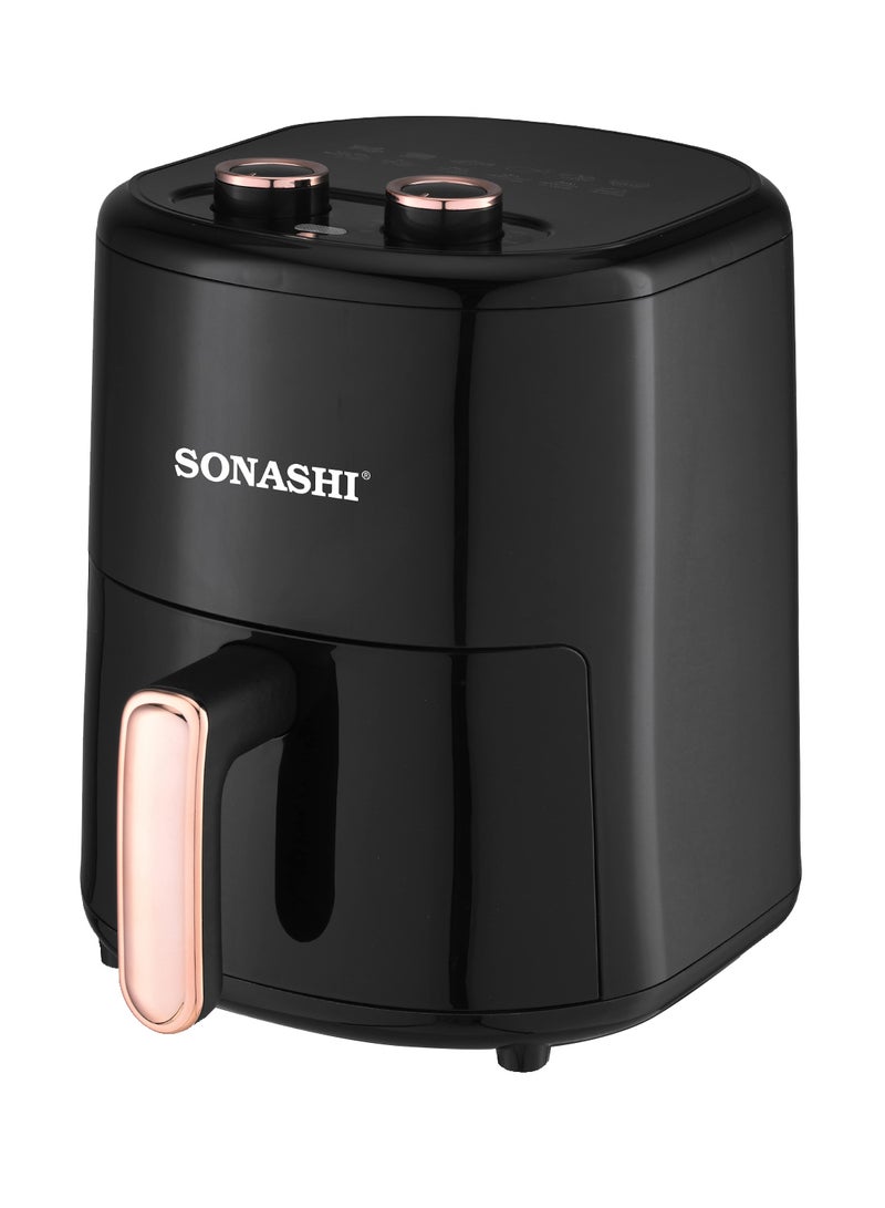 4L Air Fryer with Temperature Control 80-200°C|Healthy & Oil-Free Cooking| Auto Cook Menu Function with 2 Temperature Control Knobs| High-speed Air Circulation Technology with Overheat Protection 4 L 1200 W SAF-320N Black