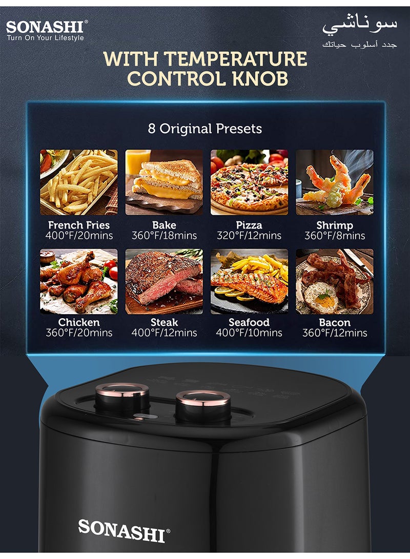 4L Air Fryer with Temperature Control 80-200°C|Healthy & Oil-Free Cooking| Auto Cook Menu Function with 2 Temperature Control Knobs| High-speed Air Circulation Technology with Overheat Protection 4 L 1200 W SAF-320N Black