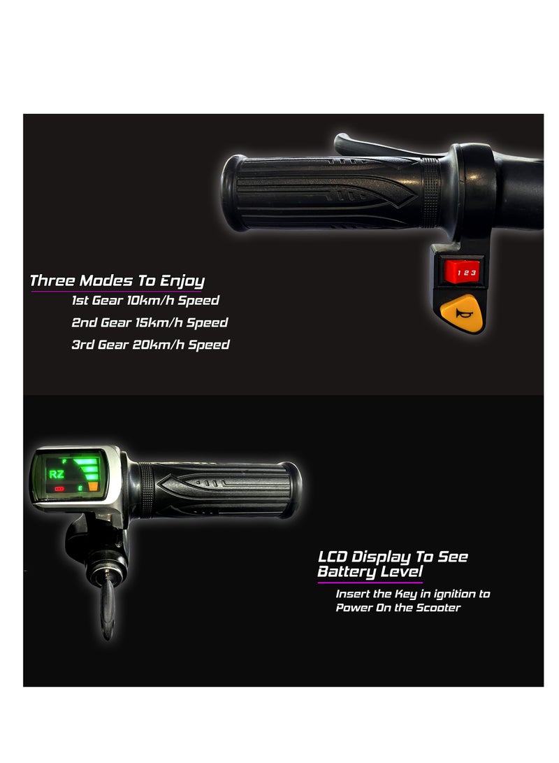 MYTOYS 36V Drifting Scooter 3 Wheel Electric Scooter 3 Driving Modes Bluetooth Speaker Lights Shock Absorber Safety Gears Speed Up To 20KM/h 94cm - Image 3