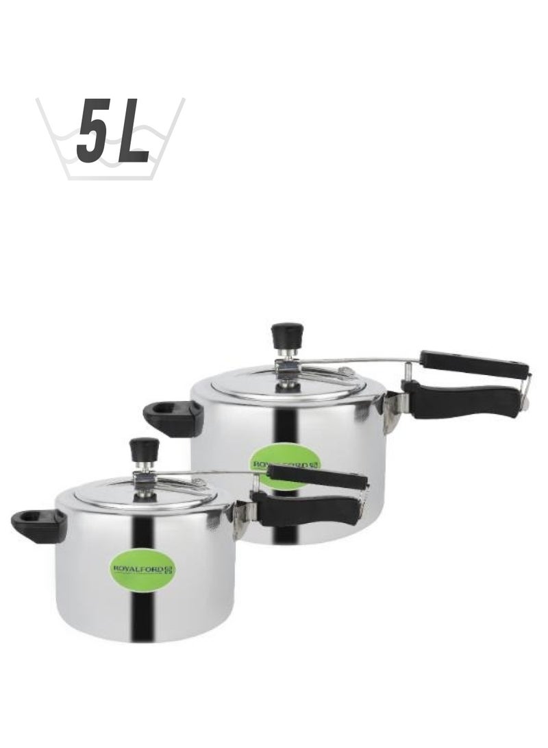 Royalford - Royalford 5 liter and 3 liters Aluminum Pressure Cooker Combo| Durable Construction with Firm and Comfortable Handles/ Non-Induction SILVER 3 Litter and5 Littercm - Image 1