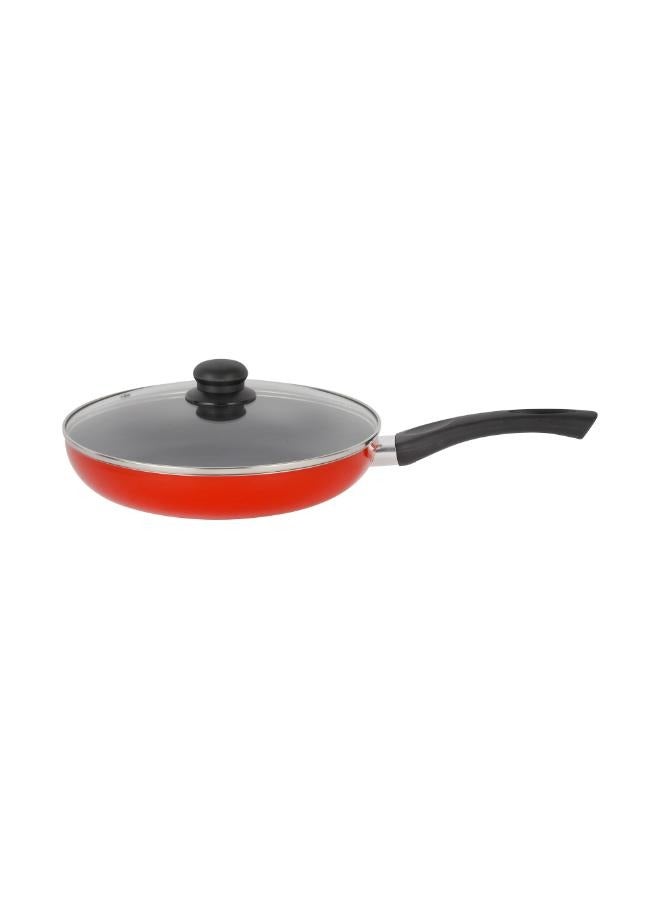 Royalford Royalford Aluminum Fry Pan With Tempered Glass Lid, Strong Aluminum Body With Non-Stick Coating And Bakelite Handle| Compatible With Hot Plate, Halogen, Ceramic And Gas Stovetops Red 22CMcm  - Image 2