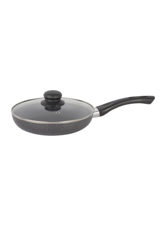 Royalford 22CM Aluminum Fry Pan With Tempered Glass Lid, Strong Aluminum Body With Non-Stick Coating And Bakelite Handle Compatible With Hot Plate, Halogen, Ceramic And Gas Stovetops Multi Color, Silver/Grey/Black 22cm - Image 1