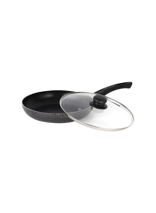Royalford Royalford 24 CM Aluminum Fry Pan With Tempered Glass Lid Black color, Strong Aluminum Body With Non-Stick Coating And Bakelite Handle| Compatible With Hot Plate, Halogen, Ceramic And Gas Stovetops Black 24 cmcm  - Image 1