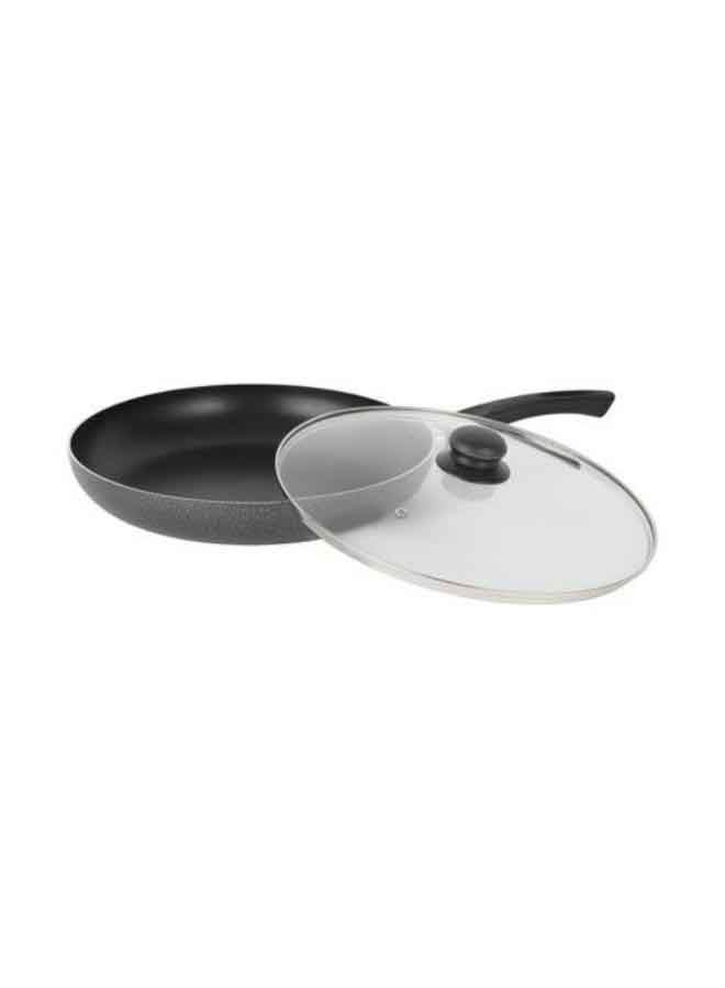Royalford Aluminum Fry Pan With Tempered Glass Lid, Strong Aluminum Body With Non-Stick Coating And Bakelite Handle| Compatible With Hot Plate, Halogen, Ceramic And Gas Stovetops Grey 26 CMcm - Image 1