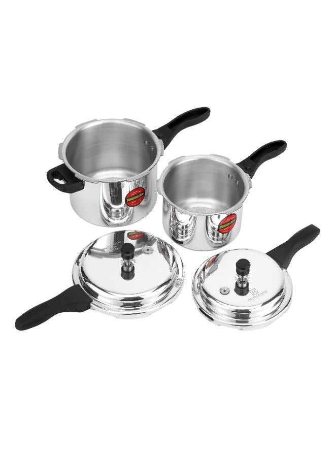 Royalford 3.0 L & 5.0 L Combo Aluminum Pressure Cooker | Equipped with Improved Pressure Regulator, Handle, Anti Implosion Lid and Stepped Bottom Design Silver 3Litter and 5 Littercm - Image 3