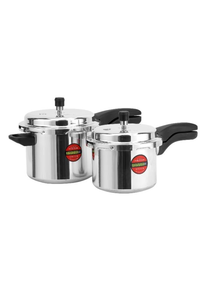 Royalford 3.0 L & 5.0 L Combo Aluminum Pressure Cooker | Equipped with Improved Pressure Regulator, Handle, Anti Implosion Lid and Stepped Bottom Design Silver 3Litter and 5 Littercm - Image 2