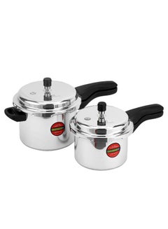 Royalford 3.0 L & 5.0 L Combo Aluminum Pressure Cooker | Equipped with Improved Pressure Regulator, Handle, Anti Implosion Lid and Stepped Bottom Design Silver 3Litter and 5 Littercm  - Image 1