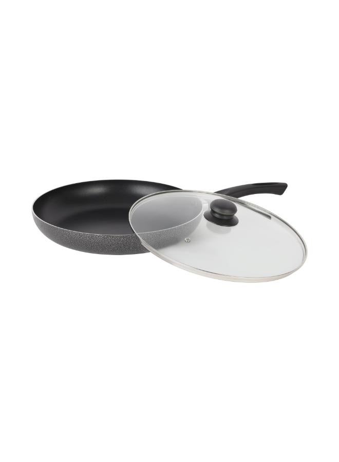 Royalford Royalford 28 CM Aluminum Fry Pan With Tempered Glass Lid Red color, Strong Aluminum Body With Non-Stick Coating And Bakelite Handle| Compatible With Hot Plate, Halogen, Ceramic And Gas Stovetops Black 28cmcm  - Image 1