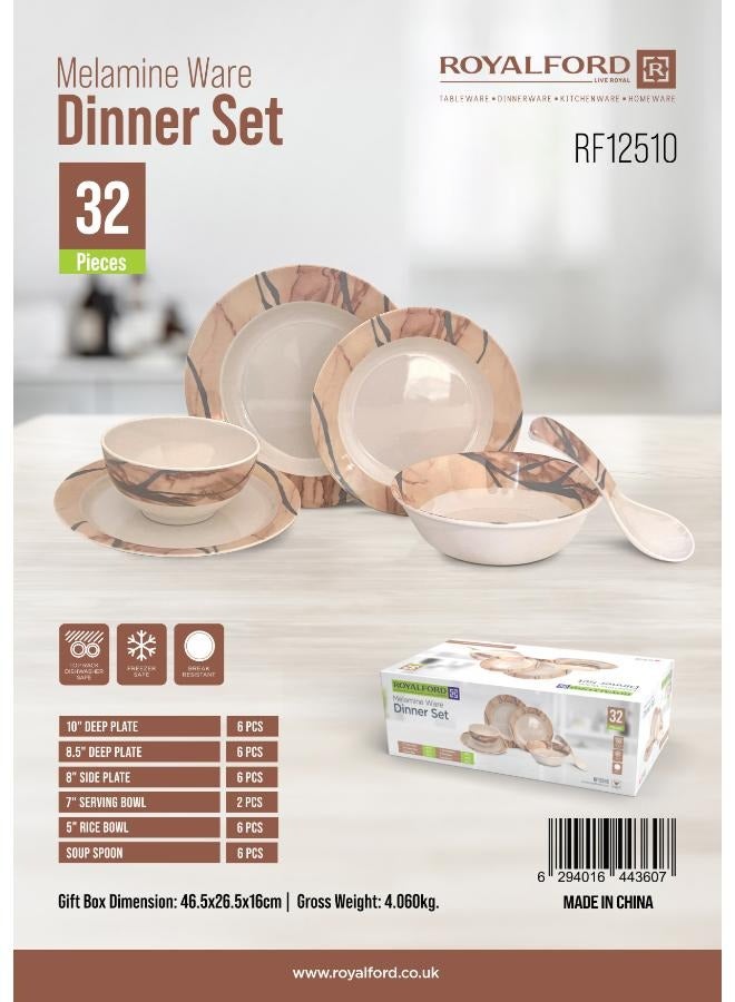 Royalford Royalford 32Pc Melamine Dinner Set ,break resistant ,freezer safe and Top Rack Dishwasher Safe Beige & Brown 10inch  - Image 2