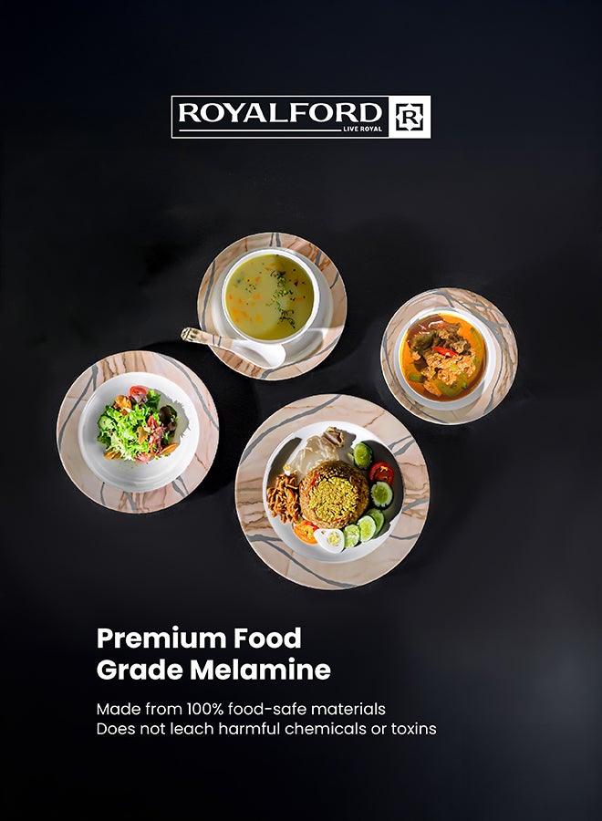 Royalford 32Pc Melamine Dinner Set ,break resistant ,freezer safe and Top Rack Dishwasher Safe Beige & Brown 10inch - Image 3