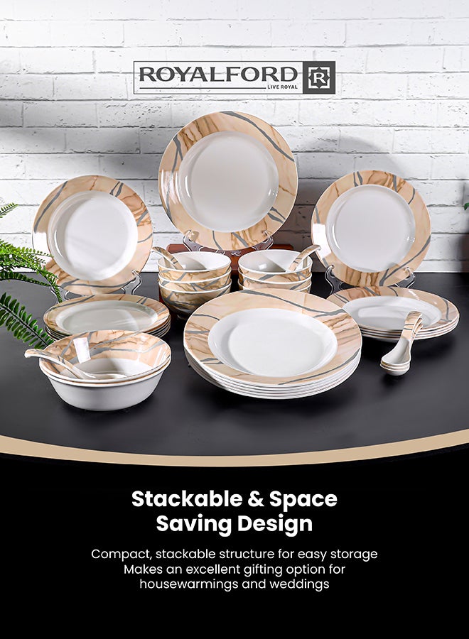 Royalford 32Pc Melamine Dinner Set ,break resistant ,freezer safe and Top Rack Dishwasher Safe Beige & Brown 10inch - Image 5
