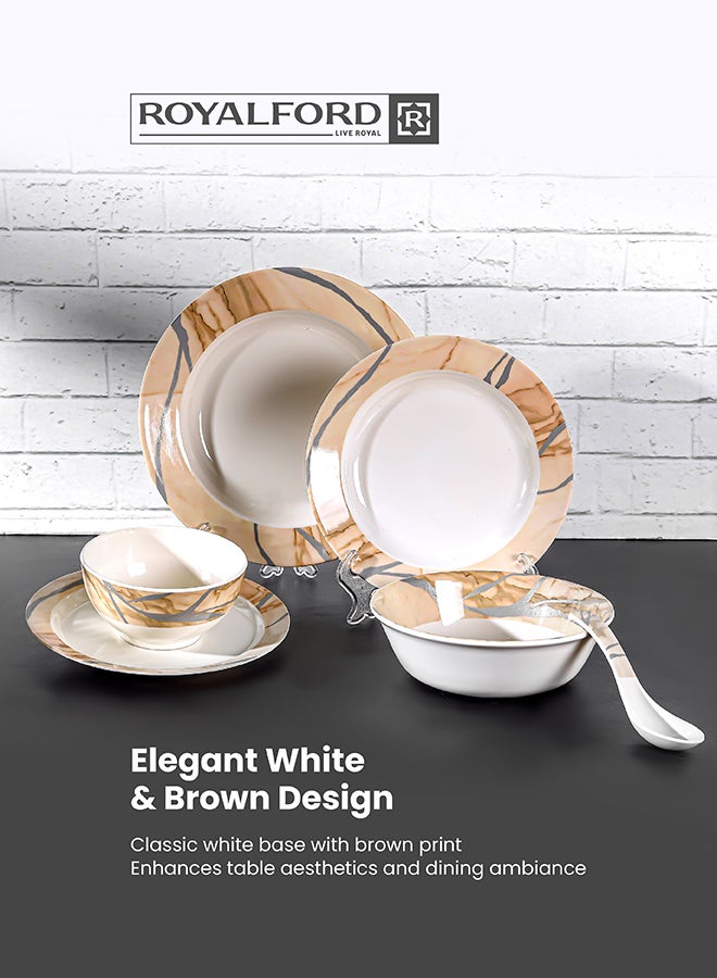 Royalford 32Pc Melamine Dinner Set ,break resistant ,freezer safe and Top Rack Dishwasher Safe Beige & Brown 10inch - Image 2