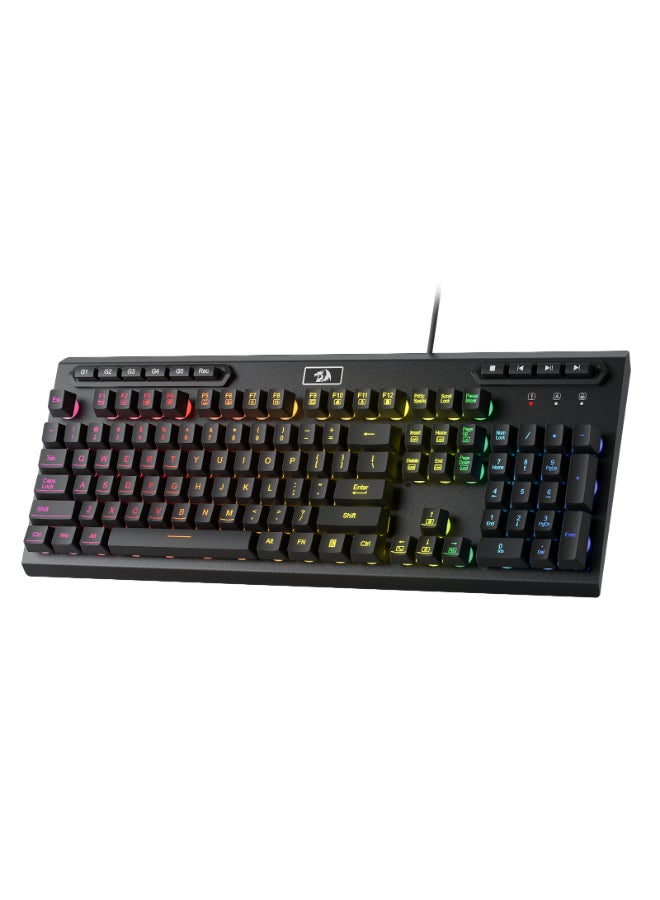REDRAGON - K513 RGB Membrane Gaming Keyboard, Standard 104 Keys Linear Mechanical-Feel Keyboard w/ 5 Extra On-Board Macro G Keys, Dedicated Media Control, Solid Metal Top Case - Image 1